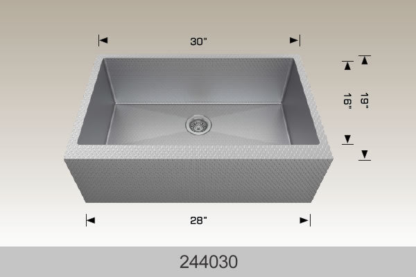 Bosco 244030 30" x 19" Textured Titanium Series Apron Kitchen Sink