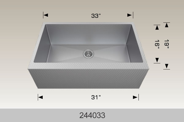 Bosco 244033 33" x 19" Textured Titanium Series Apron Kitchen Sink