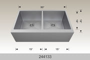 Bosco 244133 33" x 19" Textured Titanium Series Apron Double Bowl Kitchen Sink