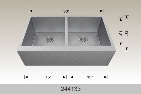 Bosco 244133 33" x 19" Textured Titanium Series Apron Double Bowl Kitchen Sink