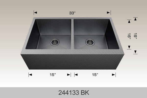 Bosco 244133 33" x 19" Textured Titanium Series Apron Double Bowl Kitchen Sink