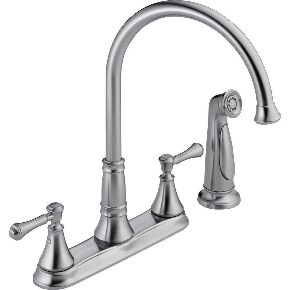Delta Cassidy Two Handle Kitchen Deck Faucet With Sprayer - Arctic Stainless