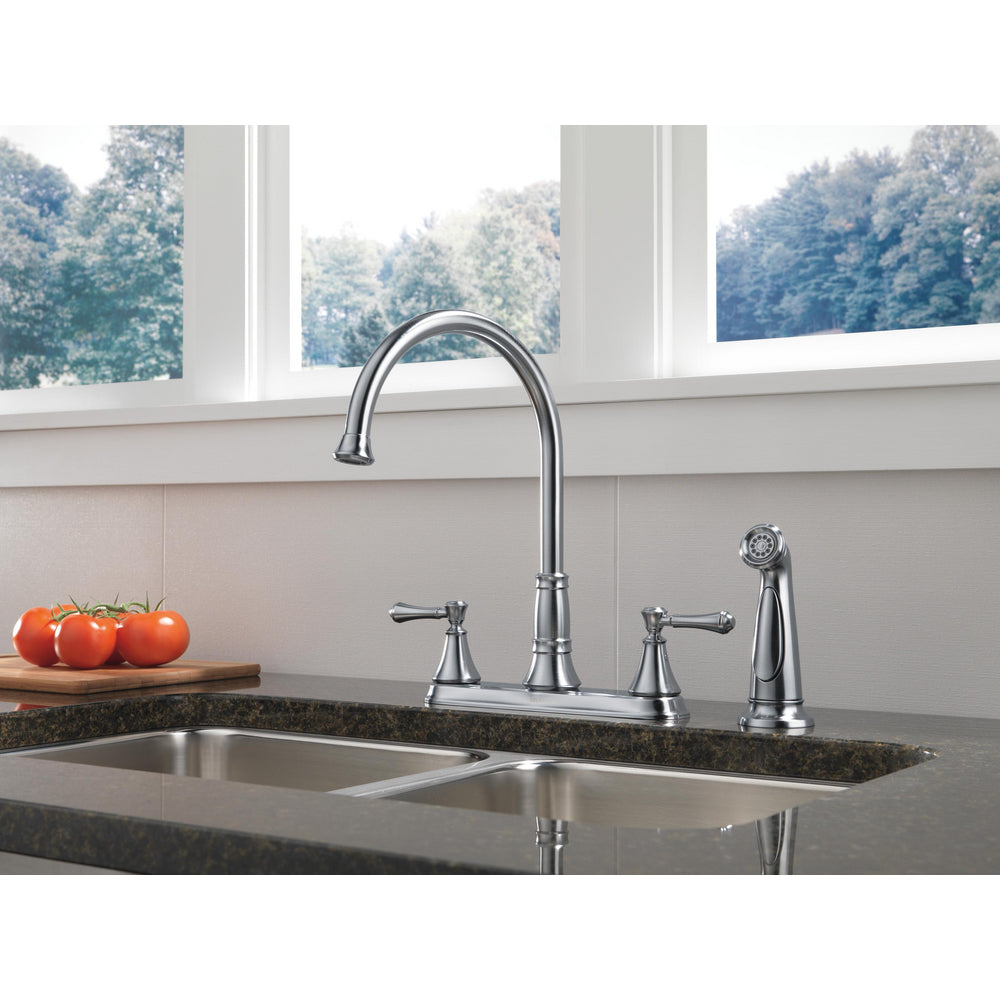 Delta Cassidy Two Handle Kitchen Deck Faucet With Sprayer - Arctic Stainless