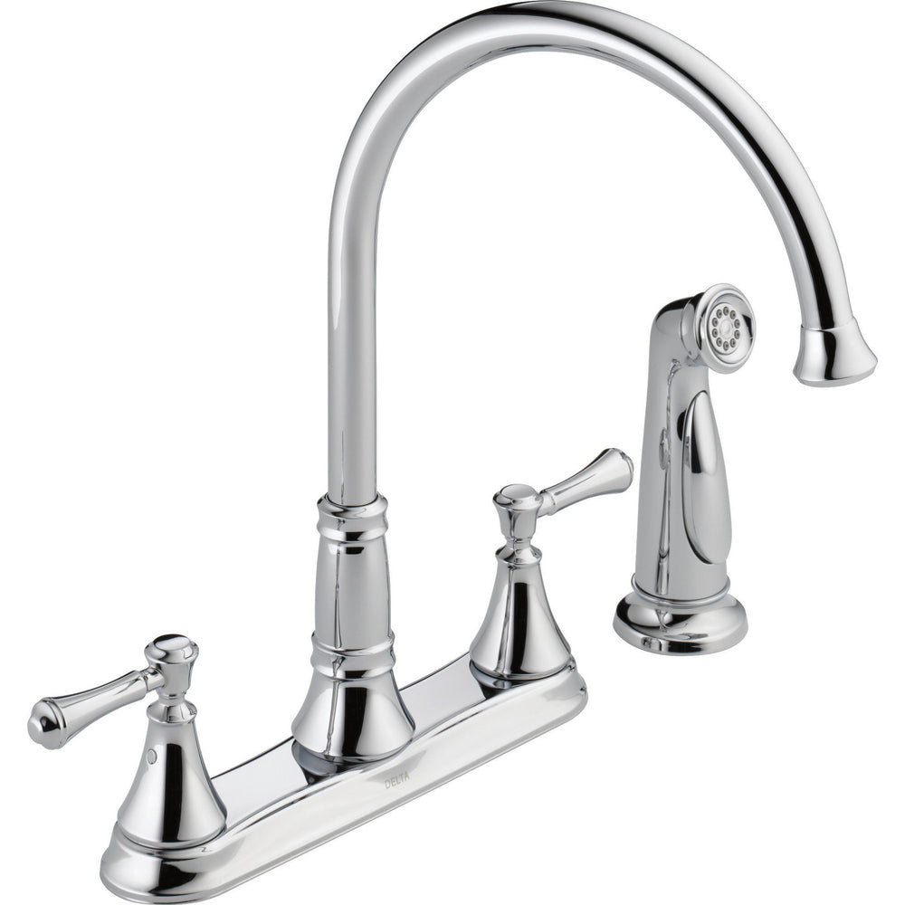 Delta Cassidy Two Handle Kitchen Deck Faucet With Sprayer - Chrome