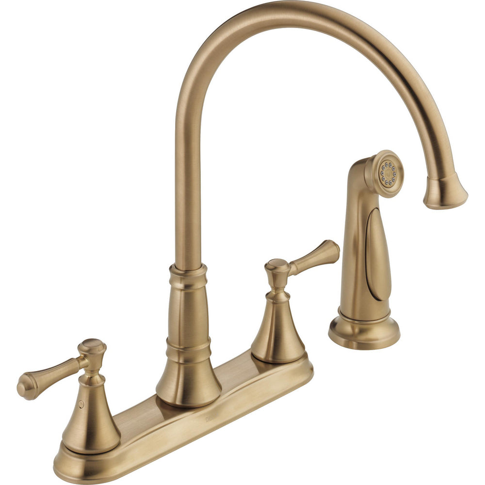 Delta Cassidy Two Handle Kitchen Deck Faucet With Sprayer - Champagne Bronze