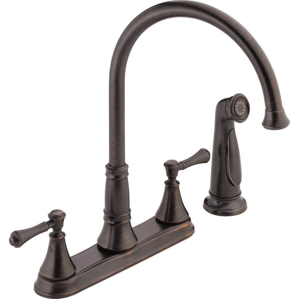 Delta Cassidy Two Handle Kitchen Deck Faucet With Sprayer - Venetian Bronze