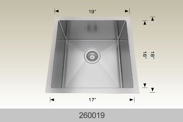Bosco 260019 19" x 18" Textured Standard Series Radius Corner Kitchen Sink