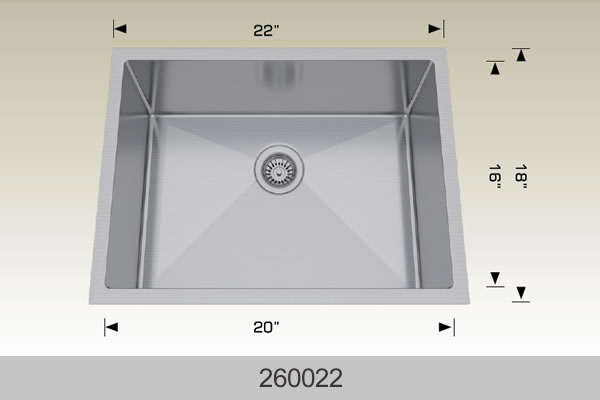 Bosco 260022 22" x 18" Textured Standard Series Radius Corner Kitchen Sink