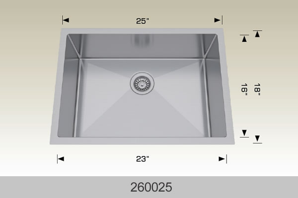 Bosco 260025 25" x 18" Textured Standard Series Radius Corner Kitchen Sink