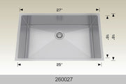 Bosco 260027 27" x 18" Textured Standard Series Radius Corner Kitchen Sink