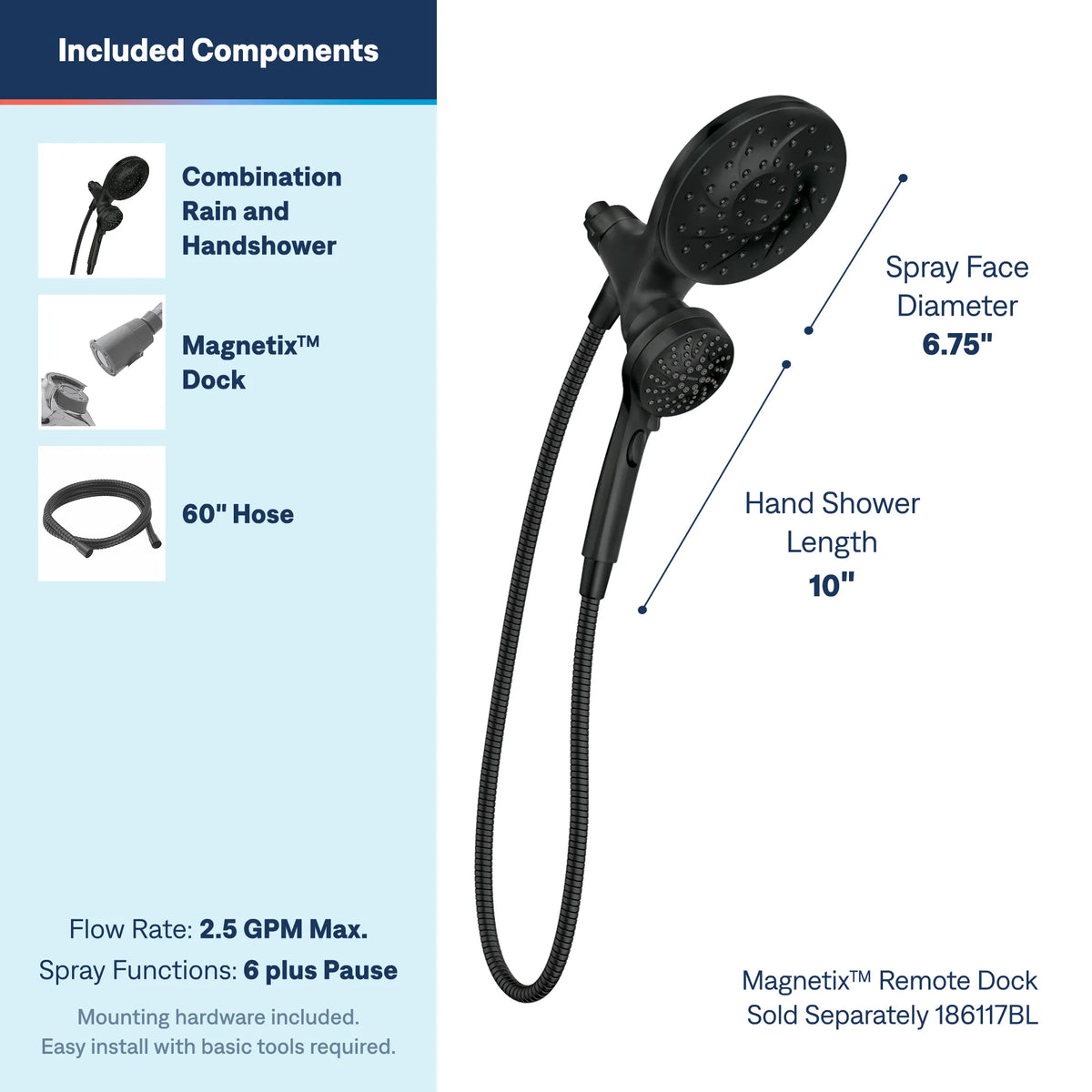 Moen Engage Six-Function Standard with Handheld Shower 26009 in Matte Black (26009BL) - view 3