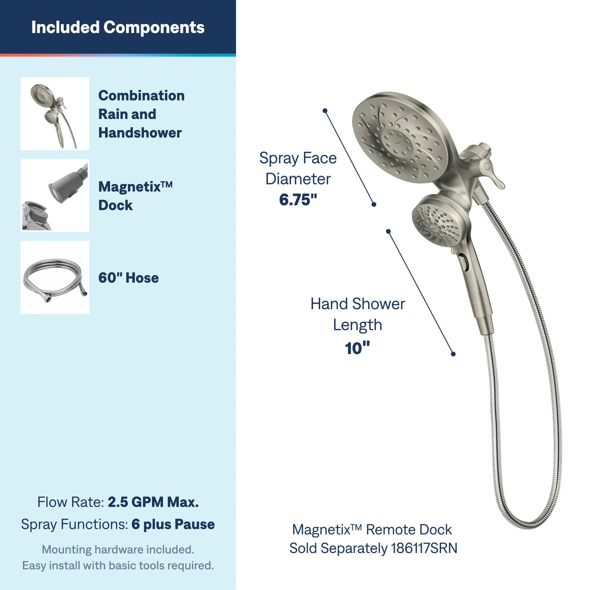 Moen Engage Six-Function Standard with Handheld Shower 26009 in Spot Resist Brushed Nickel (26009SRN) - view 3