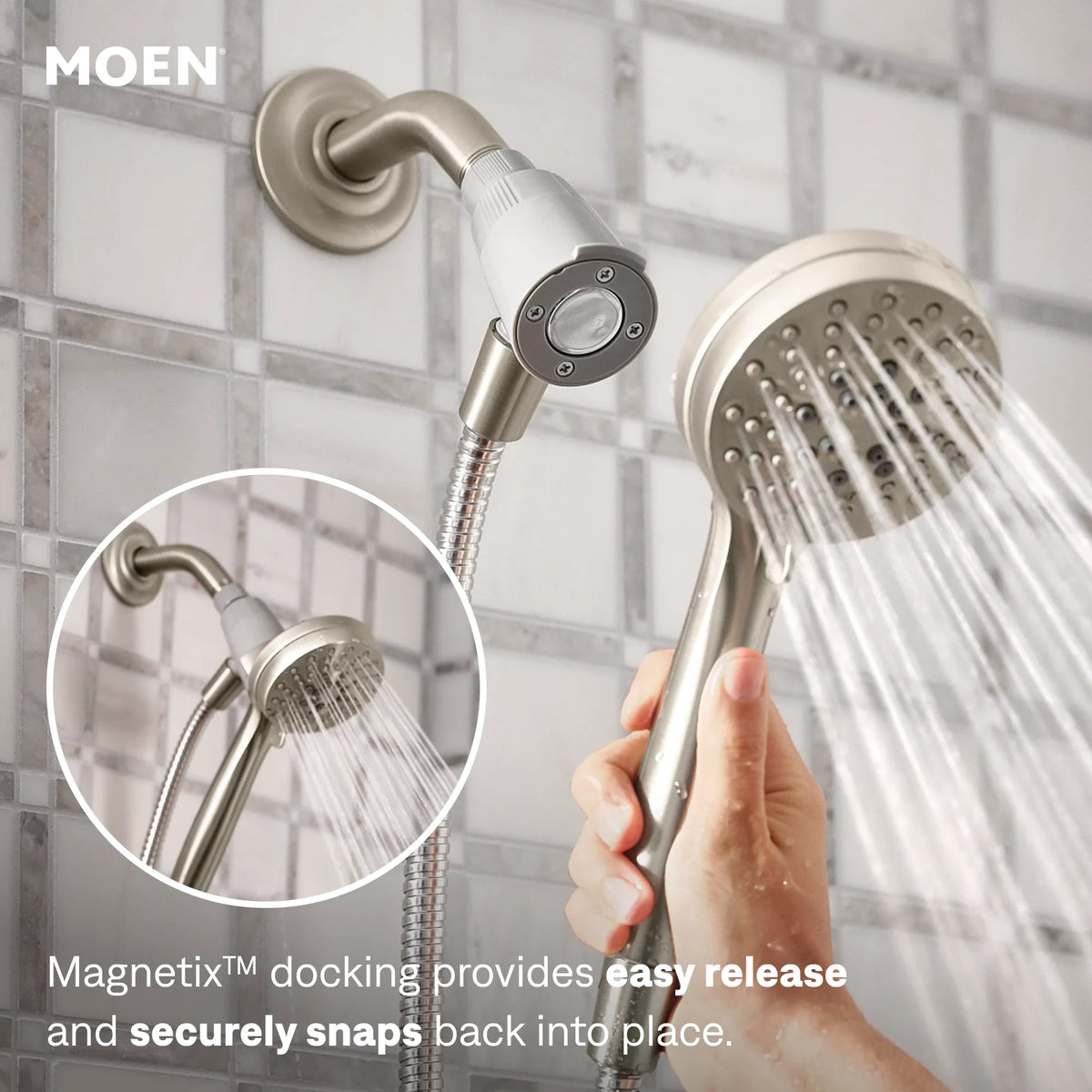 Moen Engage Six-Function Eco-Performance 3 1/2" Diameter Spray Head Handheld Shower 26100EP in Spot Resist Brushed Nickel (26100EPSRN) - view 4