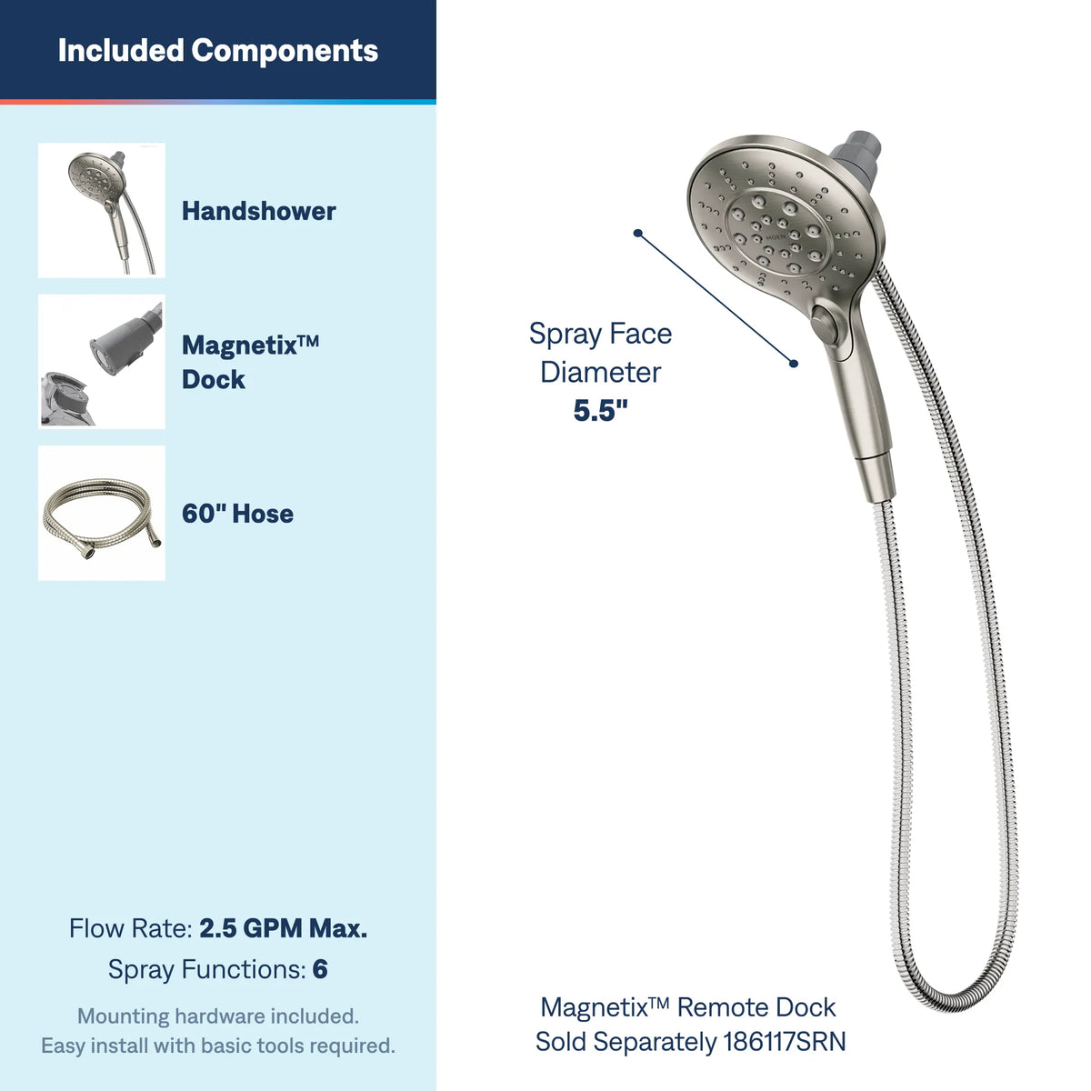 Moen Engage Six-Function 5 1/2" Diameter Spray Head Handheld Shower 26112 in Spot Resist Brushed Nickel (26112SRN) - view 3