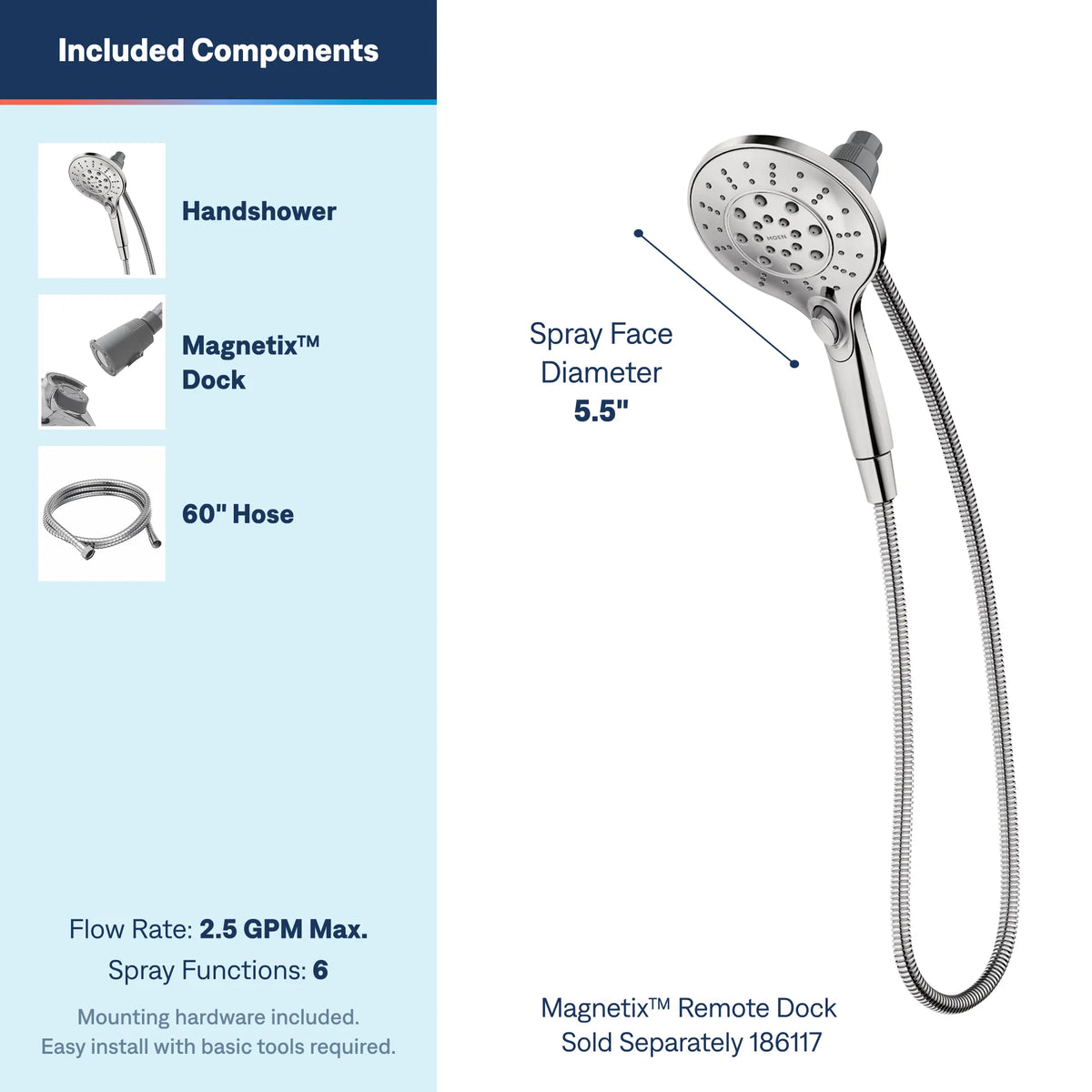 Moen Engage Six-Function 5 1/2" Diameter Spray Head Handheld Shower 26112 in Chrome (26112) - view 3