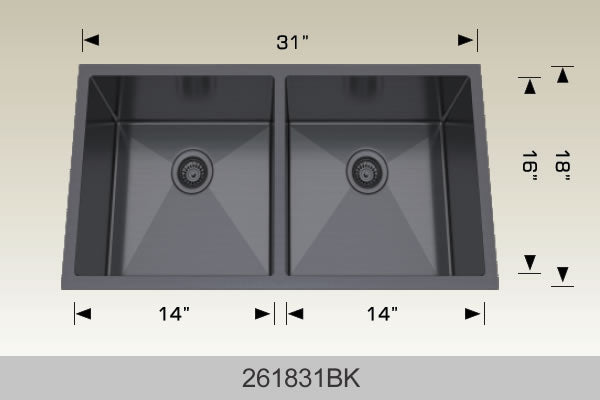 Bosco 261831 31" x 18" Textured Standard Series Radius Corner Double Bowl Kitchen Sink