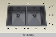 Bosco 261833BK 33" x 18" Textured Standard Series Radius Corner Double Bowl Kitchen Sink