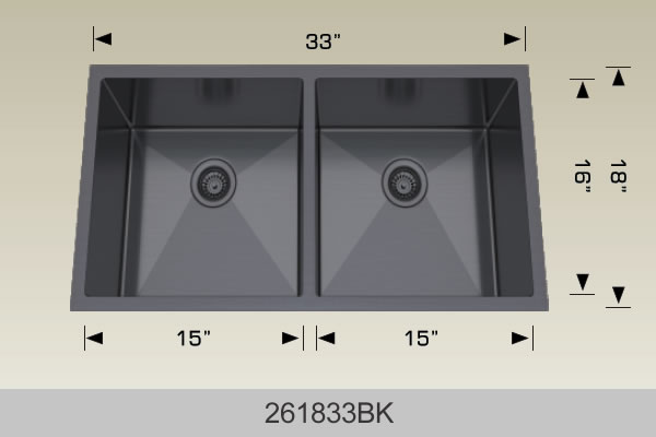 Bosco 261833BK 33" x 18" Textured Standard Series Radius Corner Double Bowl Kitchen Sink