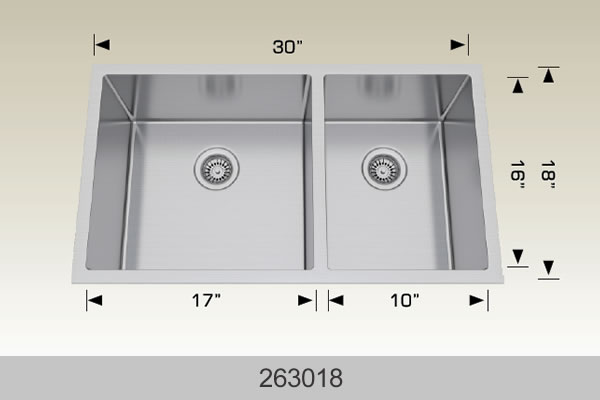 Bosco 263018 30" x 18" Textured Standard Series Radius Corner Double Bowl Kitchen Sink