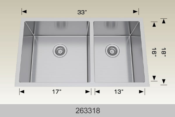 Bosco 263318 33" x 18" Textured Standard Series Radius Corner Double Bowl Kitchen Sink