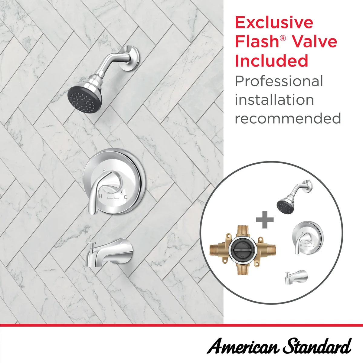 American Standard Cadet 2.0 GPM Tub and Shower Trim Kit with Ceramic Disc Valve Cartridge and Lever Handle