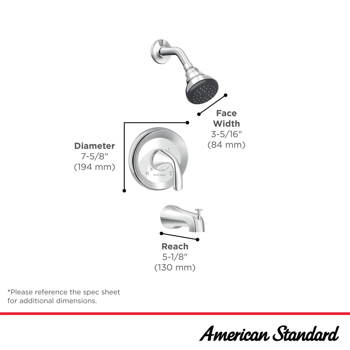 American Standard Cadet 2.0 GPM Tub and Shower Trim Kit with Ceramic Disc Valve Cartridge and Lever Handle