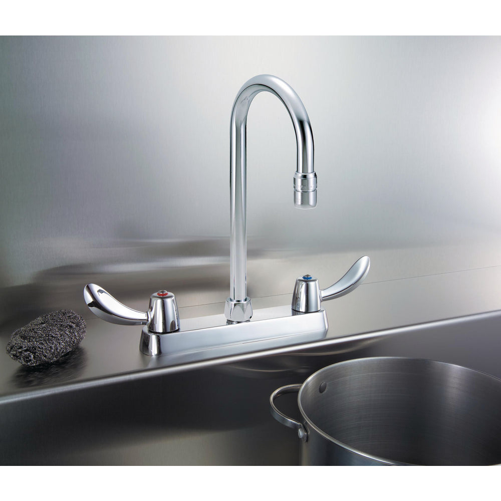 Delta Commercial 26C3932 Two-Handle Deck-Mount Sink Faucet with Gooseneck Spout