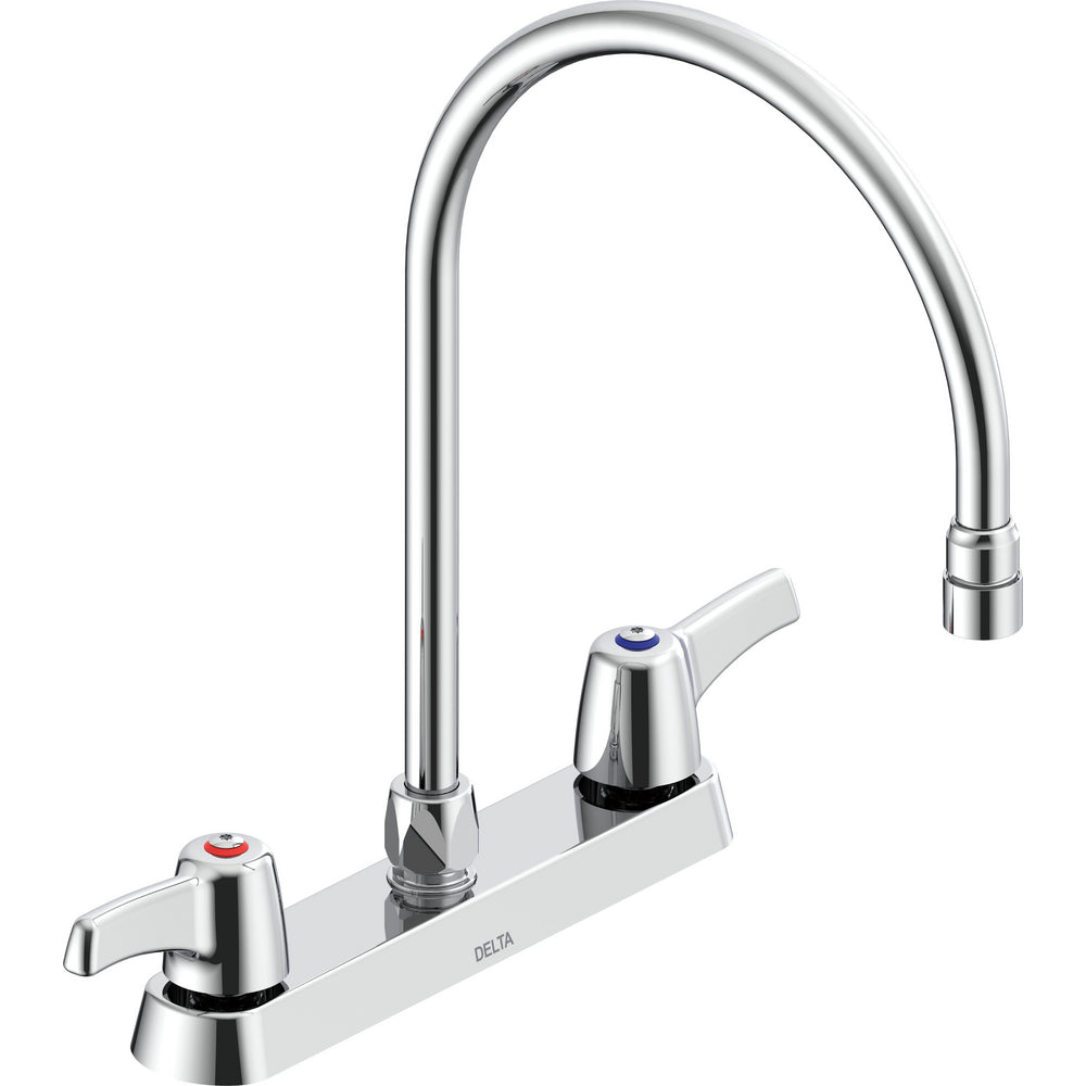 Delta Commercial 26C3933-R7 Two-Handle Deck-Mount Sink Faucet with Gooseneck Spout - Chrome