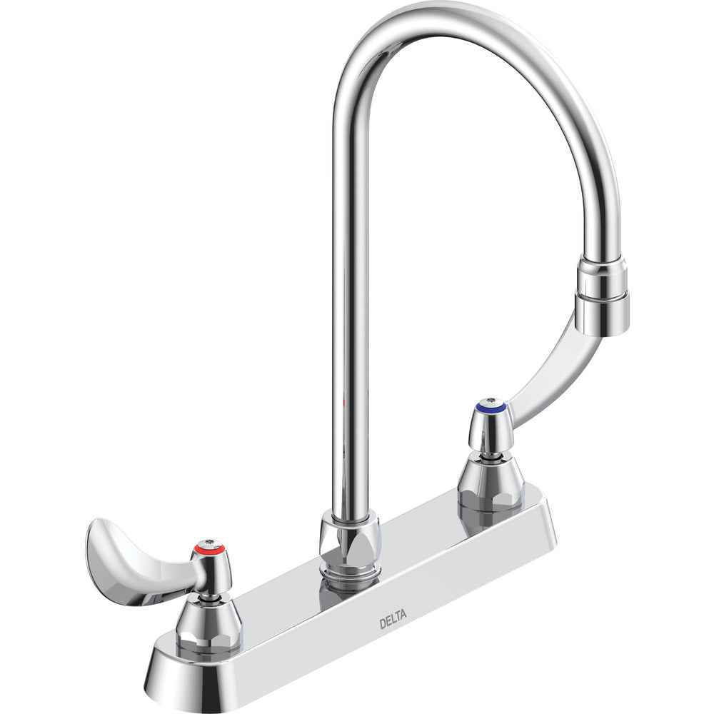 Delta Commercial 26C3934-R5 Two-Handle Deck-Mount Sink Faucet with Gooseneck Spout - Chrome