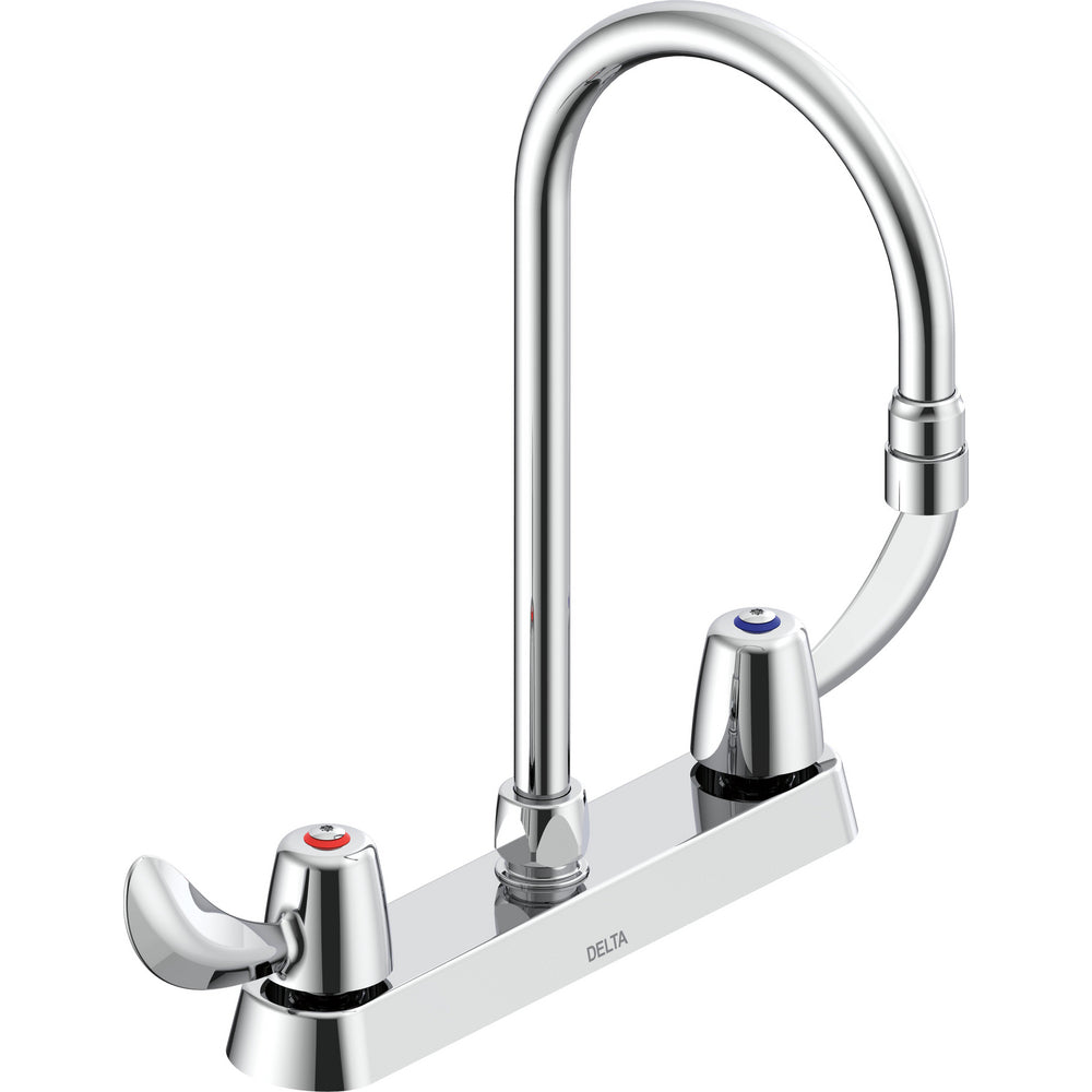 Delta Commercial 26C3942-R5 Two-Handle Deck-Mount Sink Faucet with Gooseneck Spout - Chrome