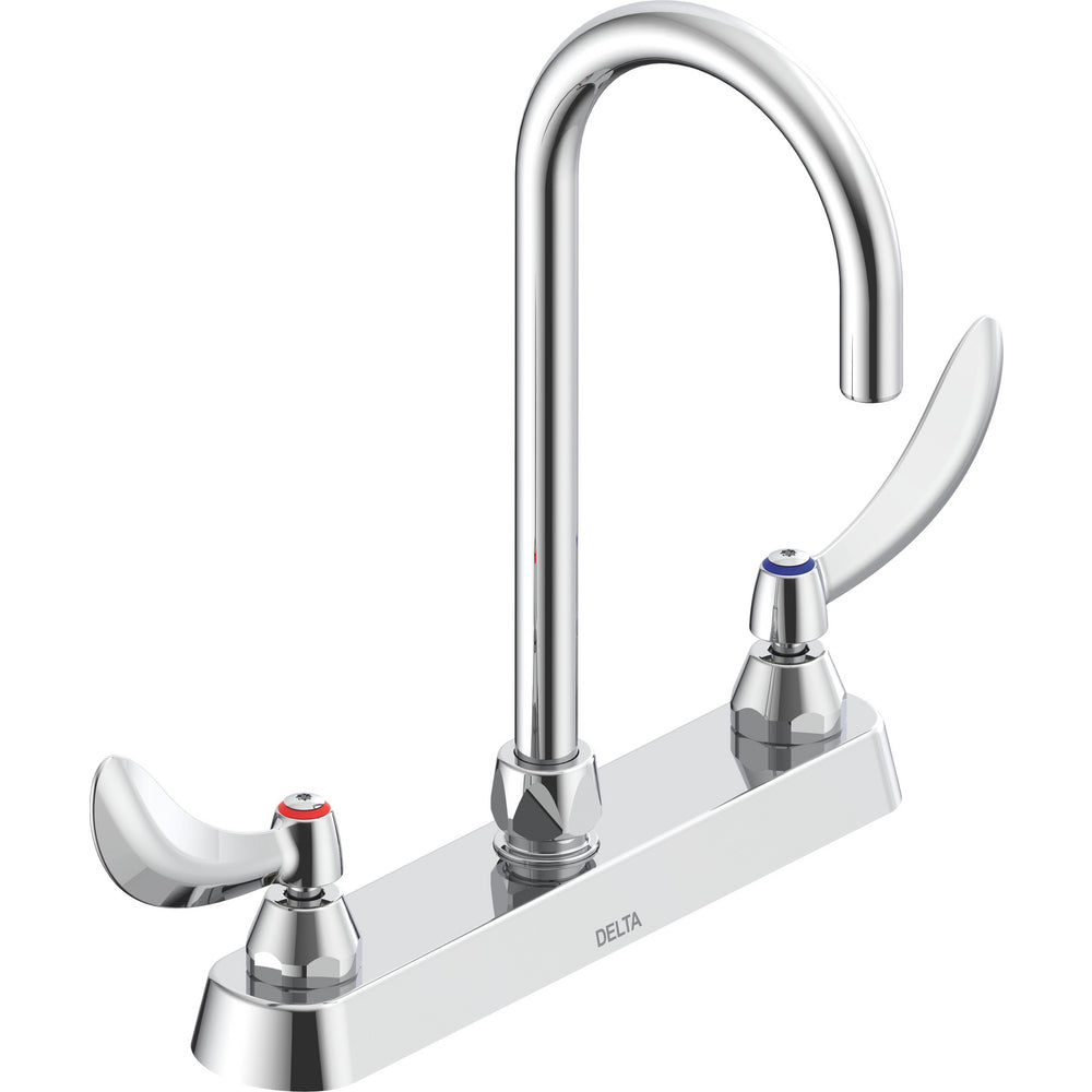 Delta Commercial 26C3964-R2 Two-Handle Deck-Mount Sink Faucet with Gooseneck Spout - Chrome