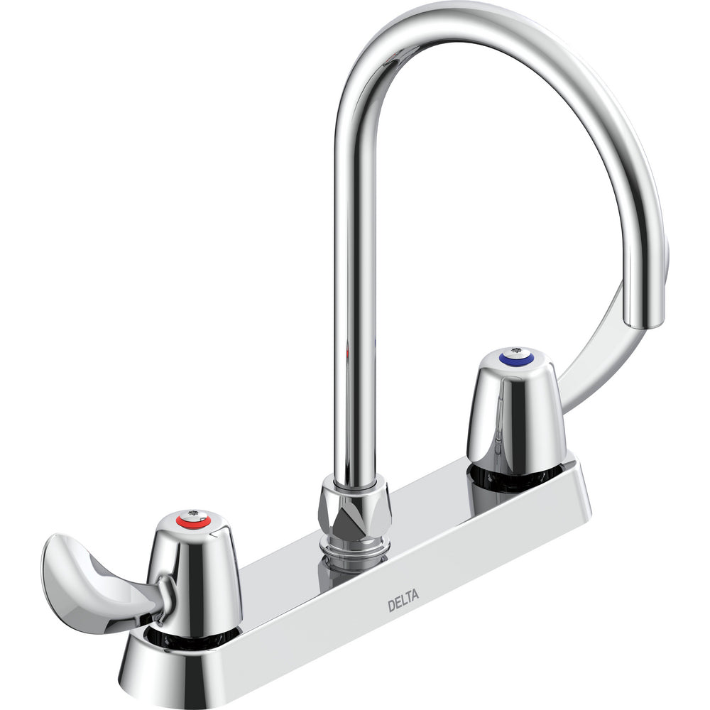 Delta Commercial 26C3972 Two-Handle Deck-Mount Sink Faucet with Gooseneck Spout - Chrome