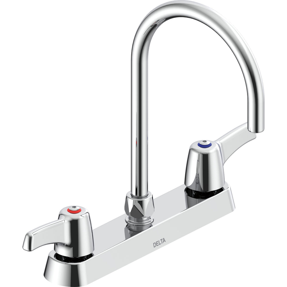 Delta Commercial 26C3973 Two-Handle Deck-Mount Sink Faucet with Gooseneck Spout - Chrome