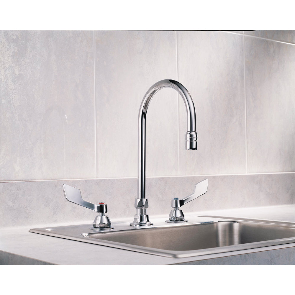 Delta Commercial 27T2945 Two-Handle Deck-Mount Sink Faucet with Gooseneck Spout