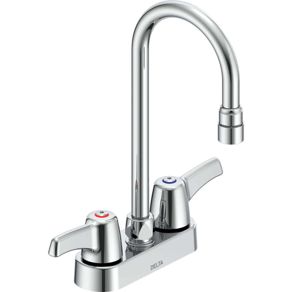 Delta Commercial 27C4853 Two-Handle Centerset Deck-Mount Sink Faucet with Gooseneck Spout - Chrome