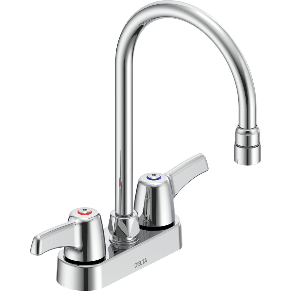Delta Commercial 27C4953 Two-Handle Centerset Deck-Mount Sink Faucet with Gooseneck Spout - Chrome