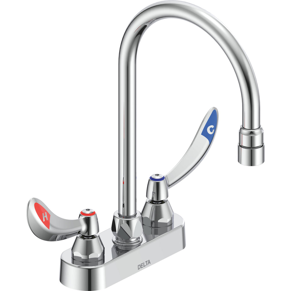 Delta Commercial 27C4954-LS-TI Two-Handle Centerset Deck-Mount Sink Faucet with Limited Swing Gooseneck Spout - Chrome