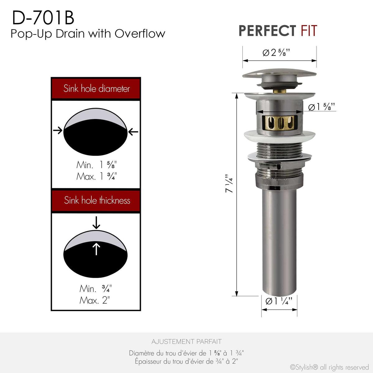 Stylish Pop-Up Bathroom Sink Drains Set with Overflow Brushed Nickel D-701B2