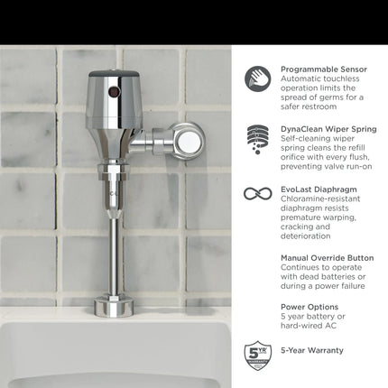 American Standard Ultima Selectronic Exposed Urinal Flush Valve, Diaphragm Type, Battery, 1.0 gpf/3.8 Lpf 6245101.002 - Plumbing Market