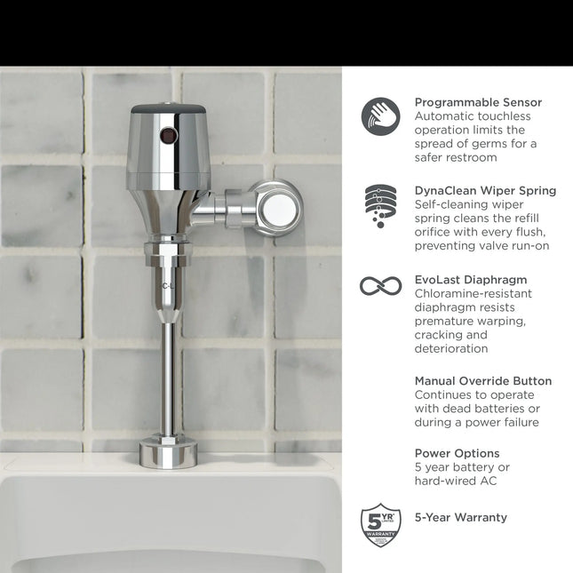 American Standard Ultima Selectronic Exposed Urinal Flush Valve, Diaphragm Type, Battery, 1.0 gpf/3.8 Lpf 6245101.002 - Plumbing Market
