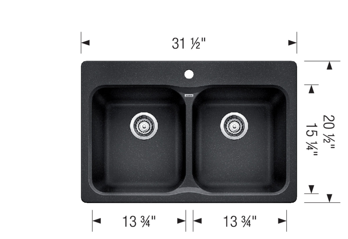 Blanco Vision 210 31 1/2" Drop-in SILGRANIT Kitchen Sink dimension drawing