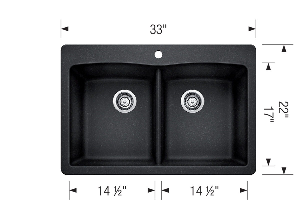 Blanco Diamond 210 33" Drop-in SILGRANIT Kitchen Sink dimension drawing