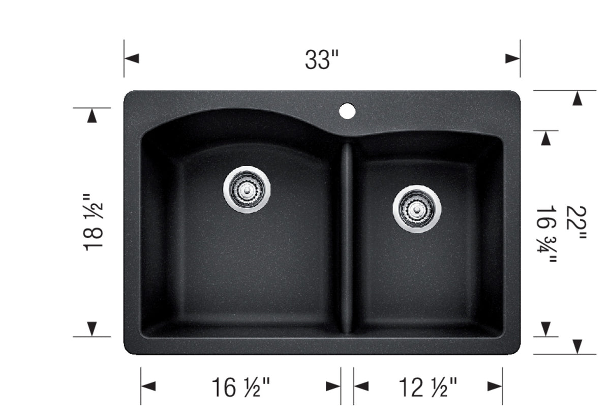 Blanco Diamond 1¾ 33" Drop-in SILGRANIT Kitchen Sink dimension drawing