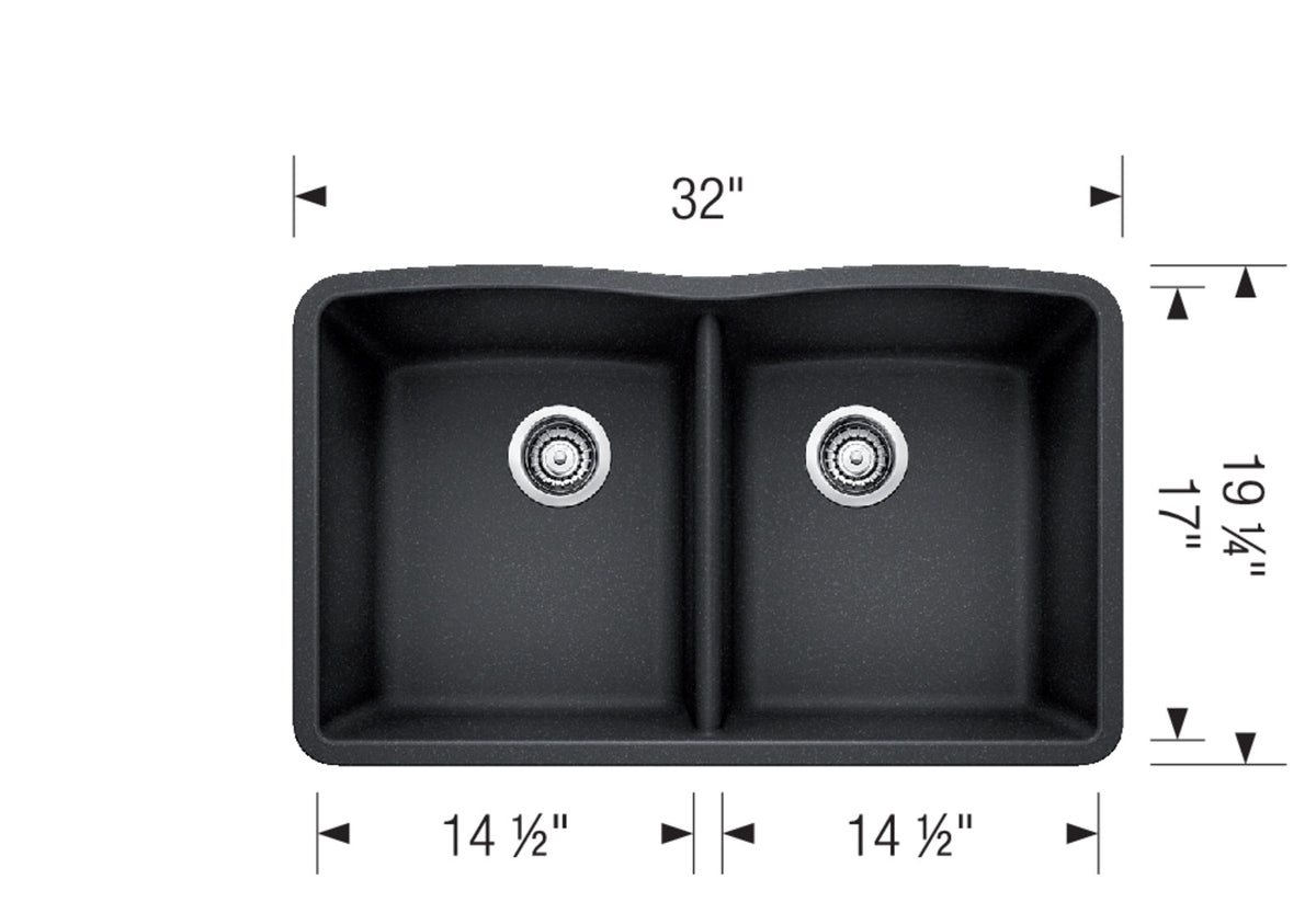 Blanco Diamond U 2 32" Undermount SILGRANIT Kitchen Sink dimension drawing
