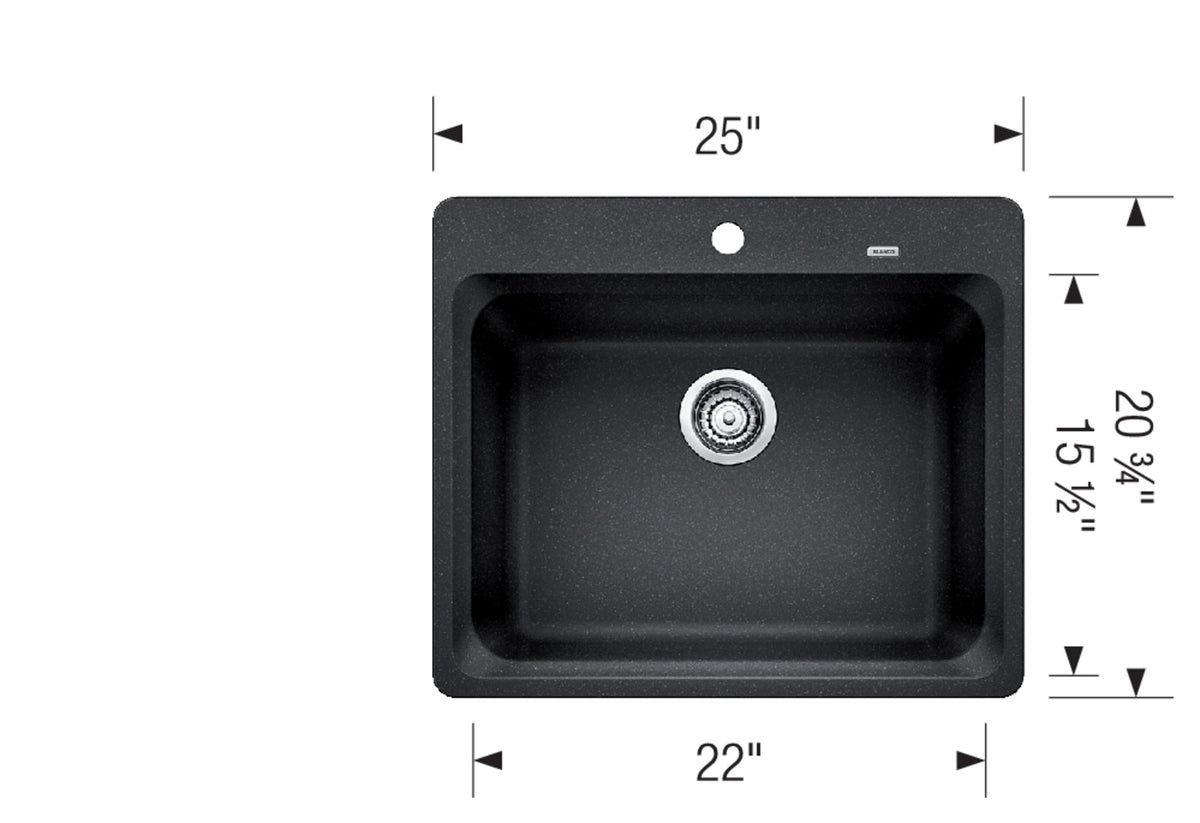 Blanco Vision 1 24 5/8" Drop-in SILGRANIT Kitchen Sink dimension drawing