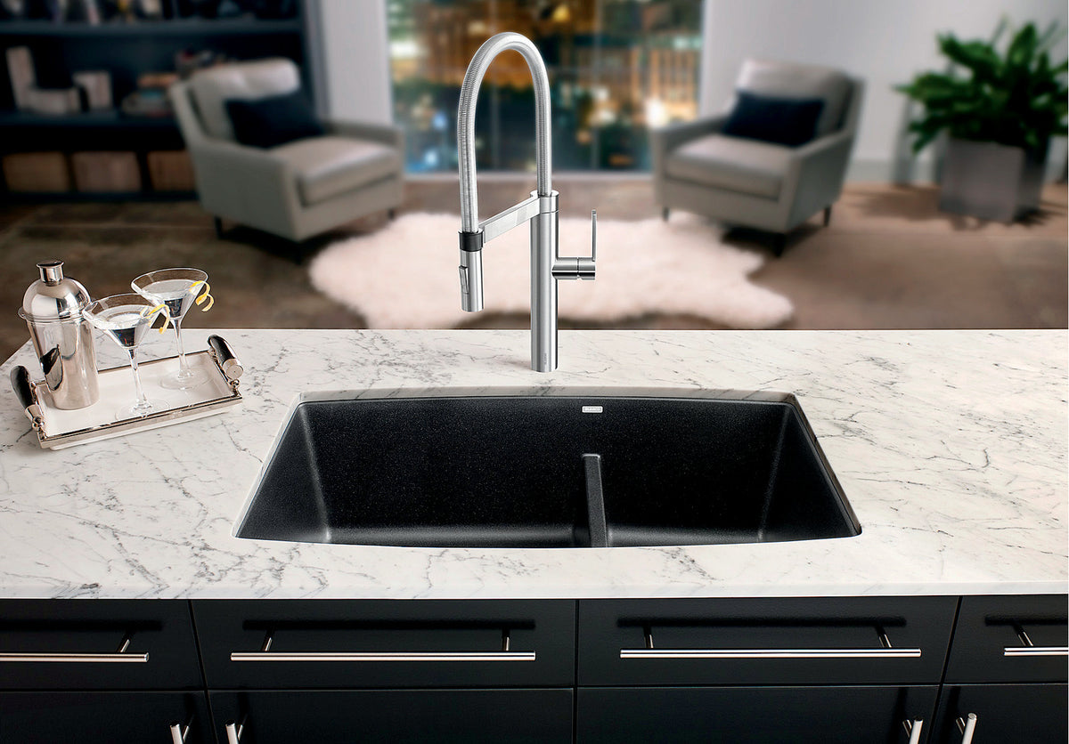 Blanco Performa U 1¾ Low Divide 33" Undermount SILGRANIT Kitchen Sink installed