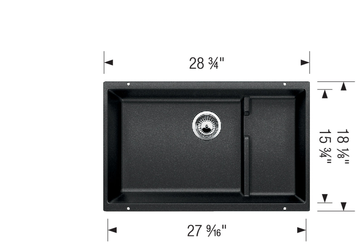 Blanco Precis Cascade 28 3/4" Undermount SILGRANIT Kitchen Sink dimension drawing