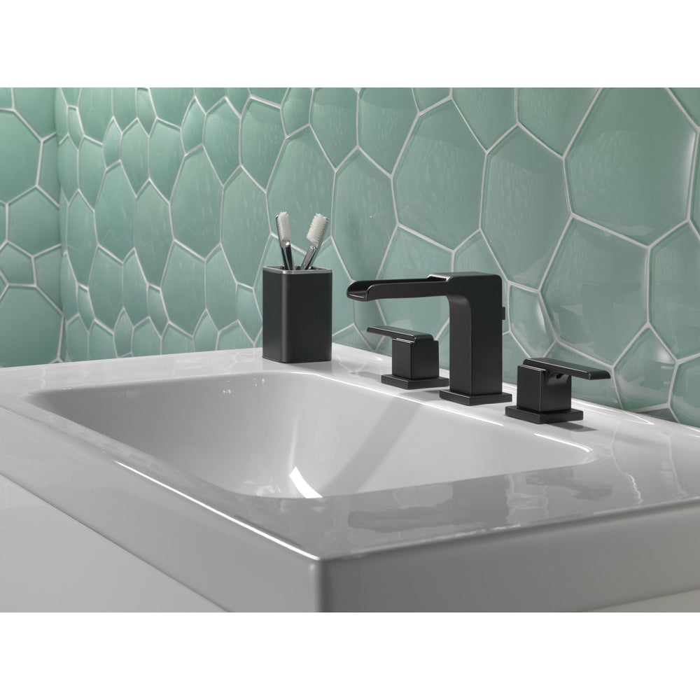 Delta Ara Widespread Channel Bath Faucetw/ Metal Pop-Up - Matte Black