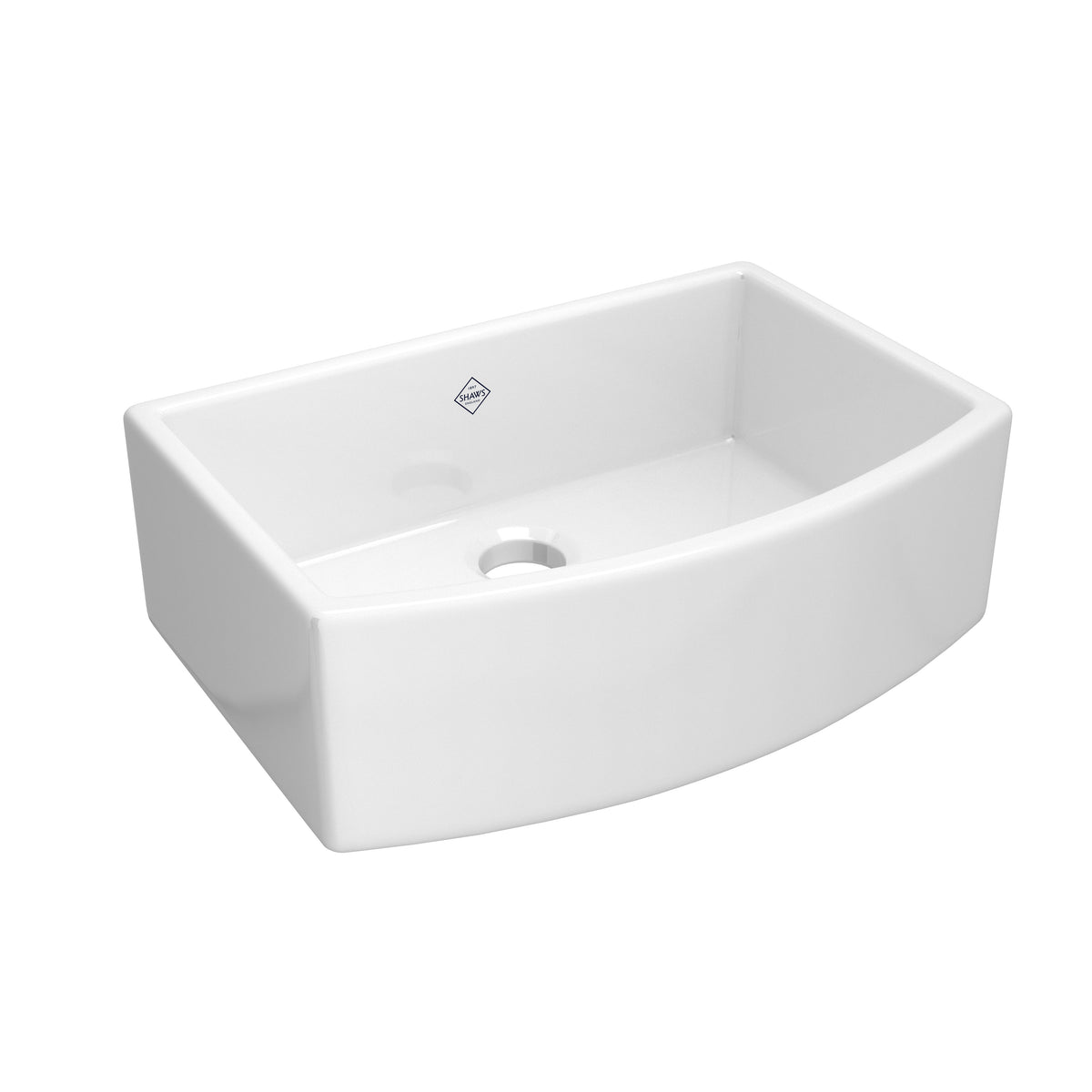 Shaws Waterside 30" Single Bowl Farmhouse Bowed Apron Front Fireclay Kitchen Sink RC3021 - White