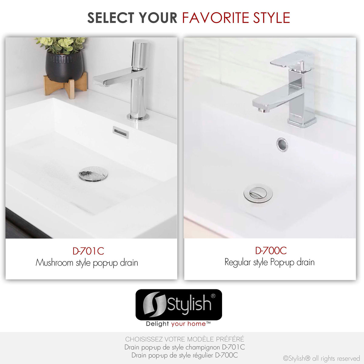 Stylish Pop-Up Bathroom Sink Drains Set with Overflow Polished Chrome D-701C2